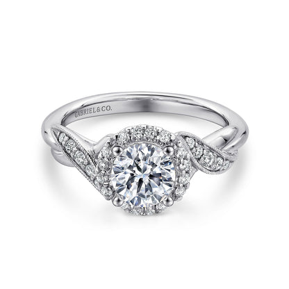 Gabriel & Co. 14 Karat White Gold Round Halo Semi-Mount Engagement Ring - Diamond Semi-Mount Rings