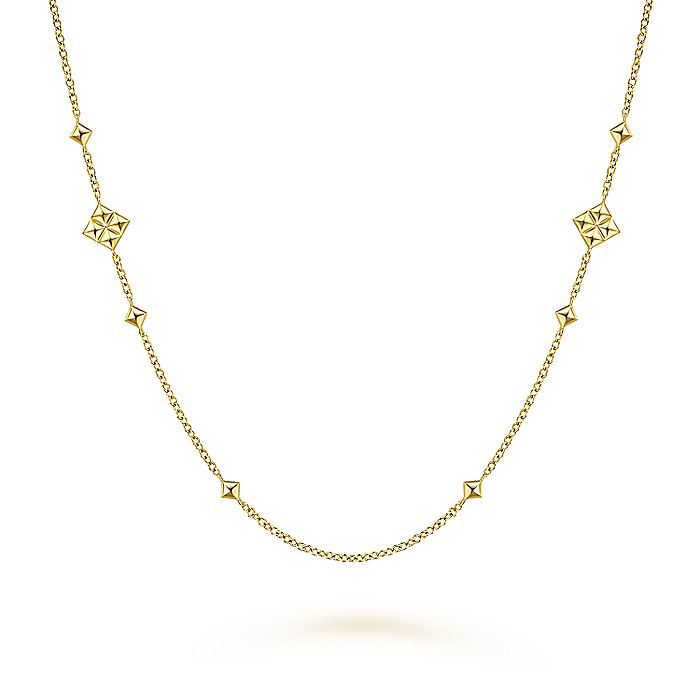 Gabriel & Co Yellow Gold Pyramid Quatrefoil Station Necklace - Gold Necklace