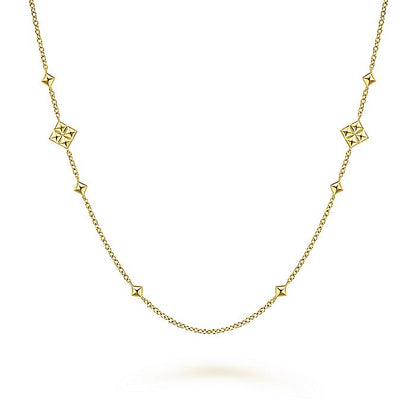 Gabriel & Co Yellow Gold Pyramid Quatrefoil Station Necklace - Gold Necklace