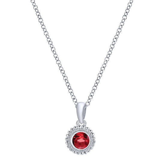 Gabriel & Co Sterling Silver Beaded Round Garnet Pendant Necklace - Colored Stone Necklace