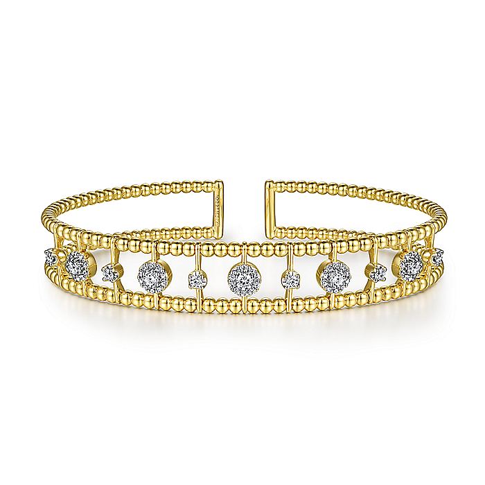 Gabriel & Co Yellow Gold Bujukan Bead Diamond Cuff - Diamond Bracelets