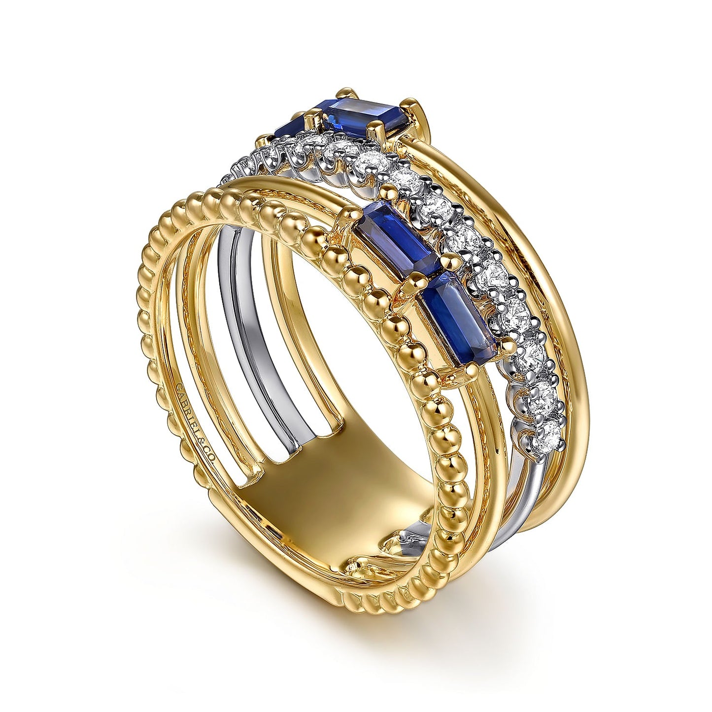 Ladies Gabriel & Co. White and Yellow Gold Diamond and Sapphire Ring