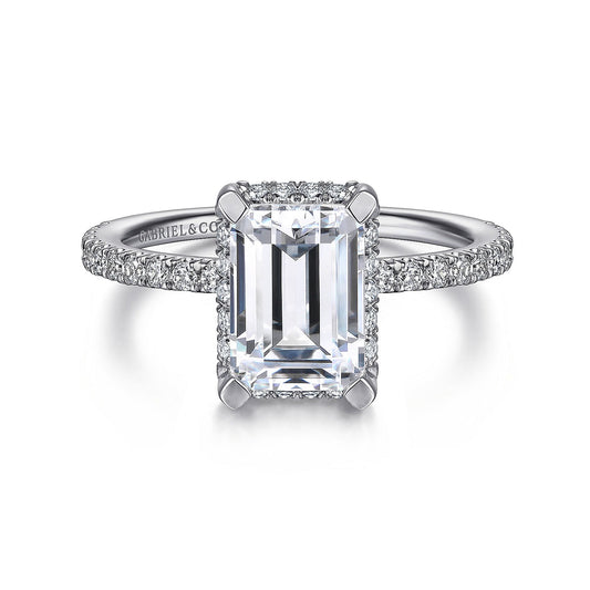 Gabriel & Co. 14 Karat White Gold Emerald Cut Halo Semi-Mount Diamond Engagement Ring - Diamond Semi-Mount Rings