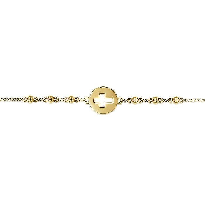 Gabriel & Co. Yellow Gold Chain Bracelet with Cutout Cross Disc Bracelet - Gold Bracelets