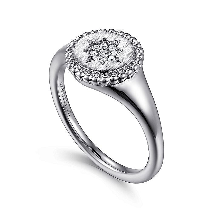 Gabriel & Co. Sterling Silver Signet Ring with Diamond Star - Diamond Fashion Rings - Women's