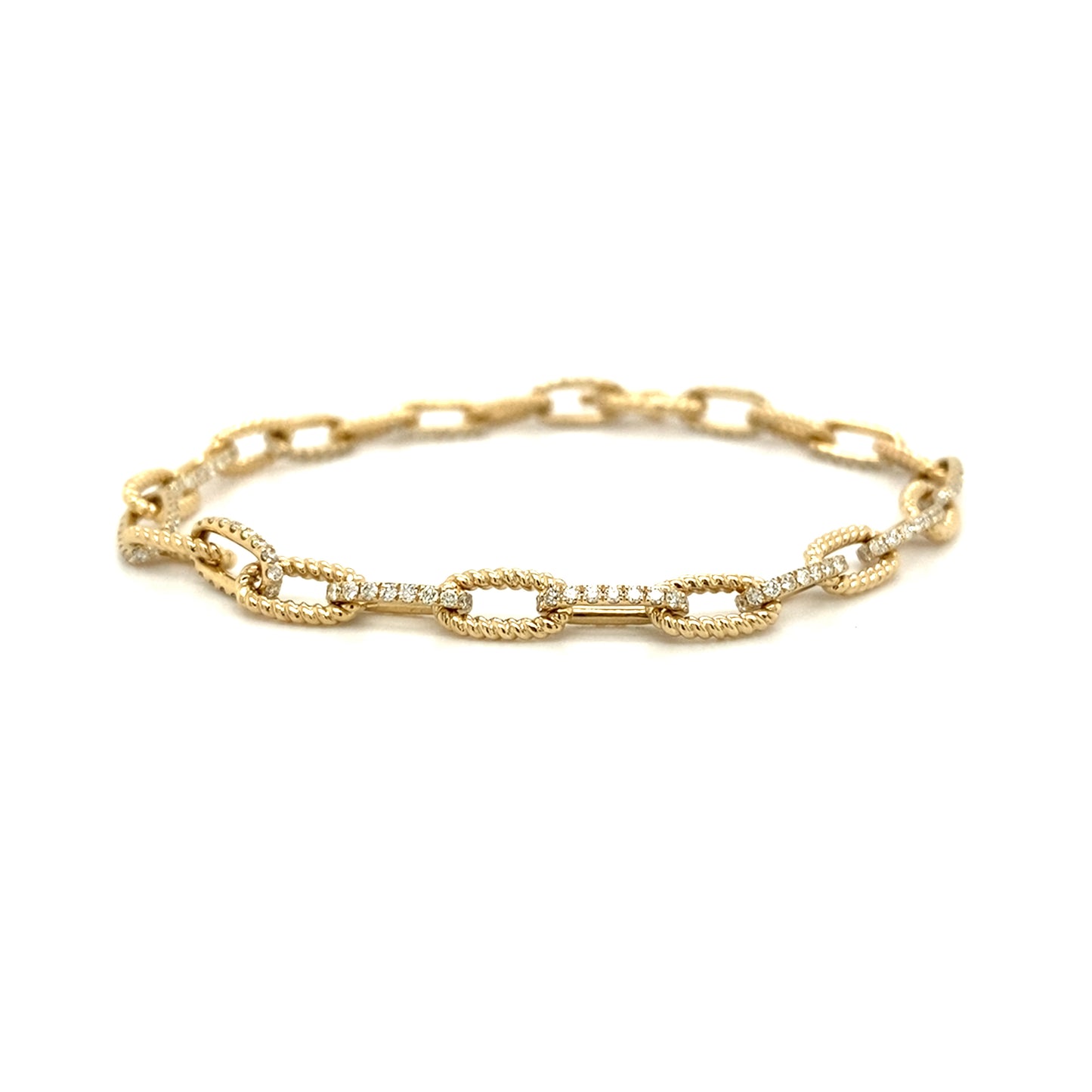 Ladies Yellow Gold Oval Link Diamond Bracelet