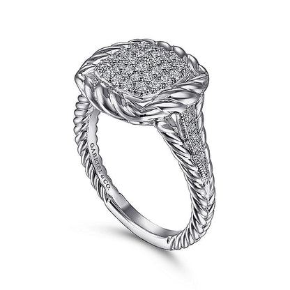 Gabriel & Co Sterling Silver White Sapphire Pavé Twisted Rope Framed Ring - Ladies Silver Rings