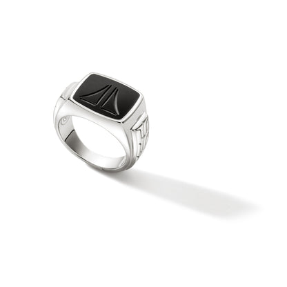 John Hardy Sterling Silver Black Onyx Carved Signet Ring